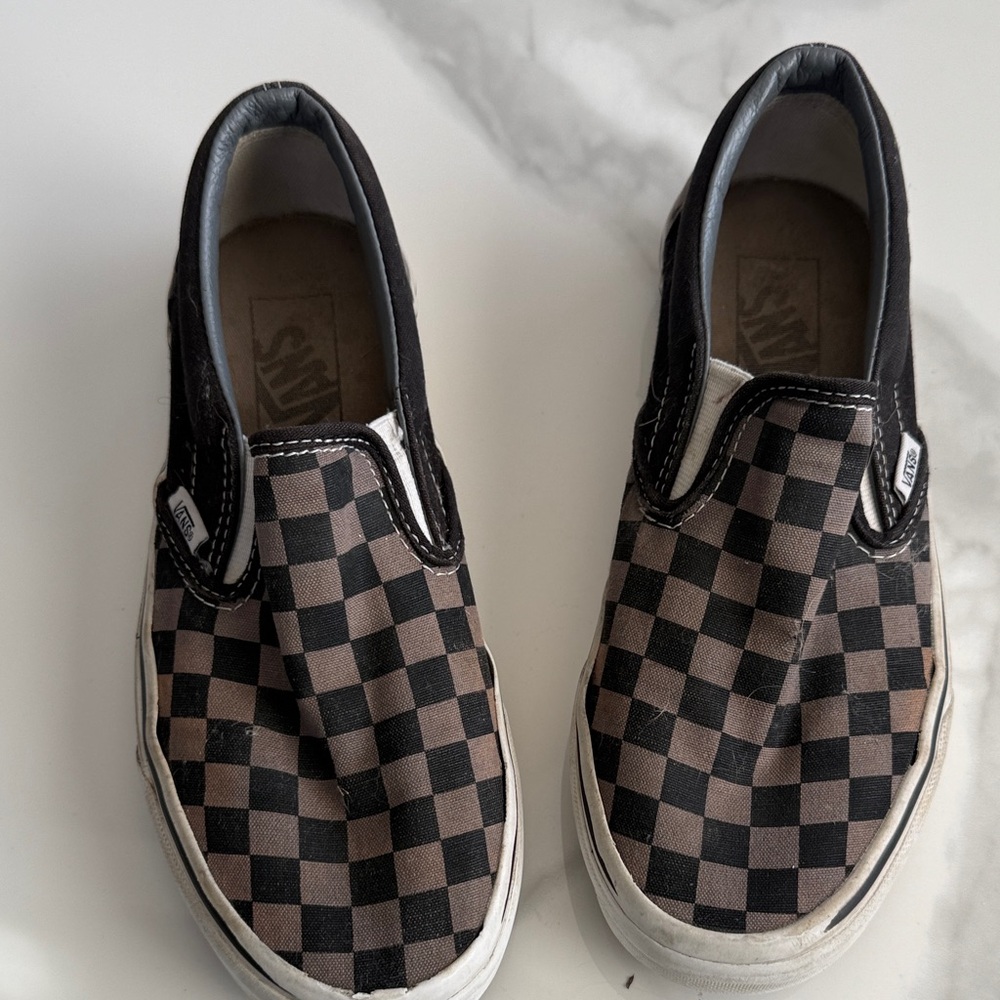 Vans Kids Black and Brown Checkered Slip-On Sneakers